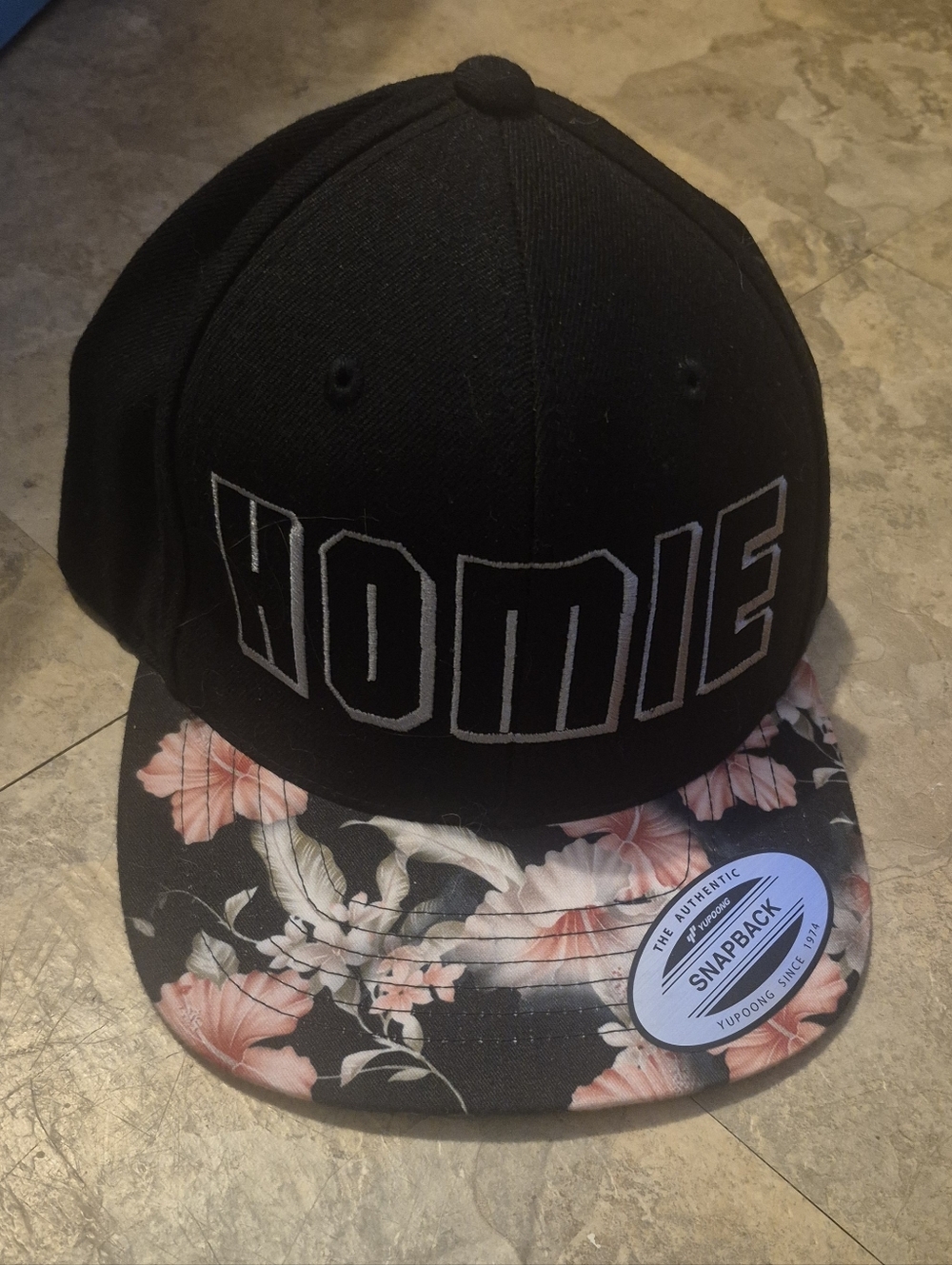 HOMIE Snapback Hat Floral Brim Yupoong Classics Black Flat Bill Adjustable Cap